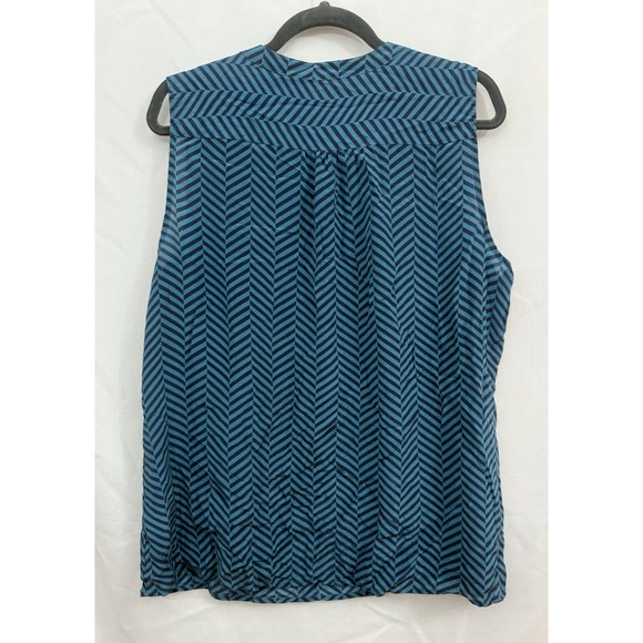 Banana Republic 100% Silk Shell Blouse Womens Size XL Turquoise Navy  Top - Picture 2 of 9